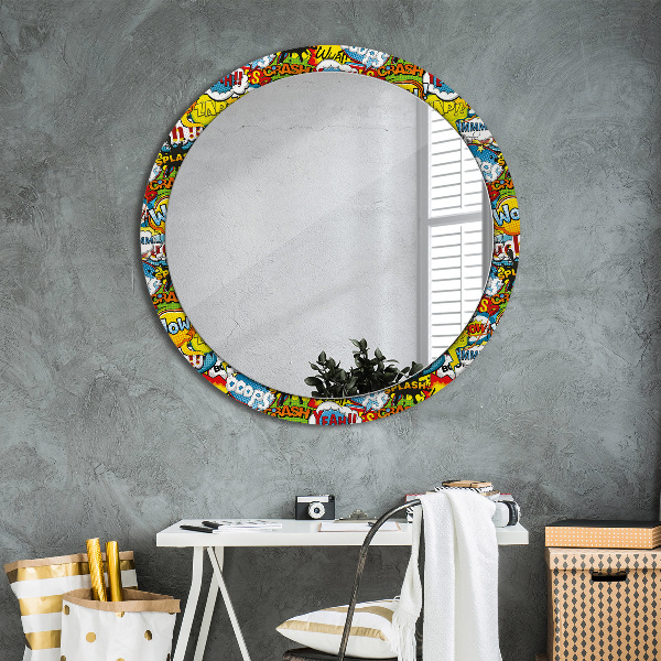 Round mirror frame with print Comic style pattern