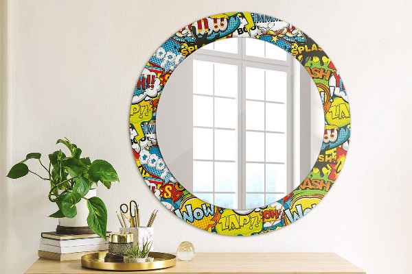 Round mirror frame with print Comic style pattern