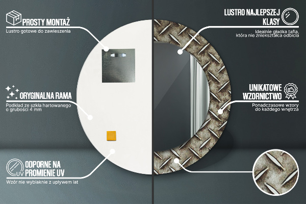 Round mirror frame with print Steel texture