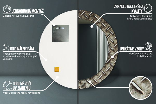 Round mirror frame with print Steel texture