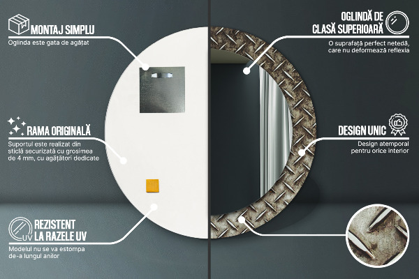 Round mirror frame with print Steel texture