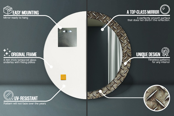 Round mirror frame with print Steel texture
