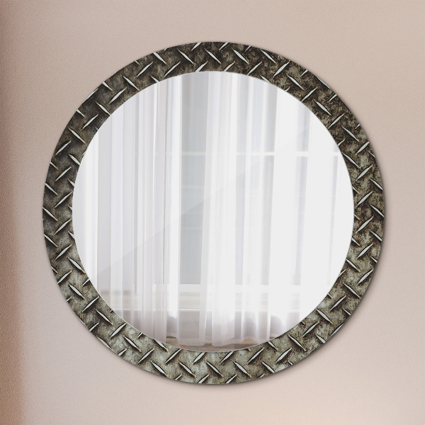 Round mirror frame with print Steel texture