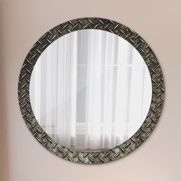 Round mirror frame with print Steel texture