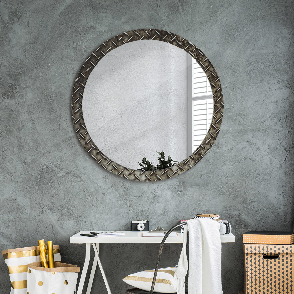 Round mirror frame with print Steel texture