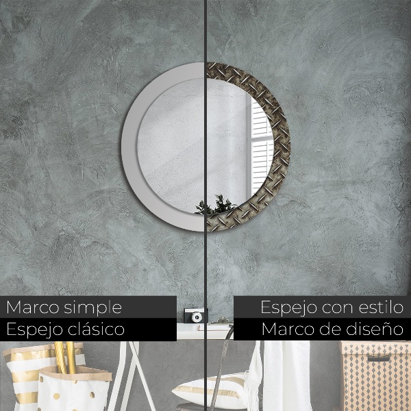 Round mirror frame with print Steel texture