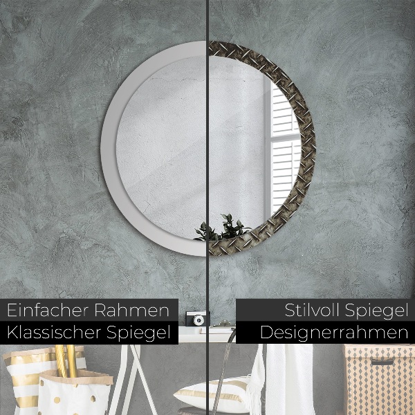 Round mirror frame with print Steel texture
