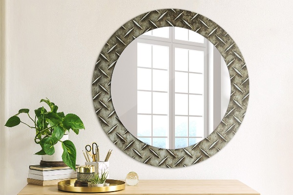 Round mirror frame with print Steel texture