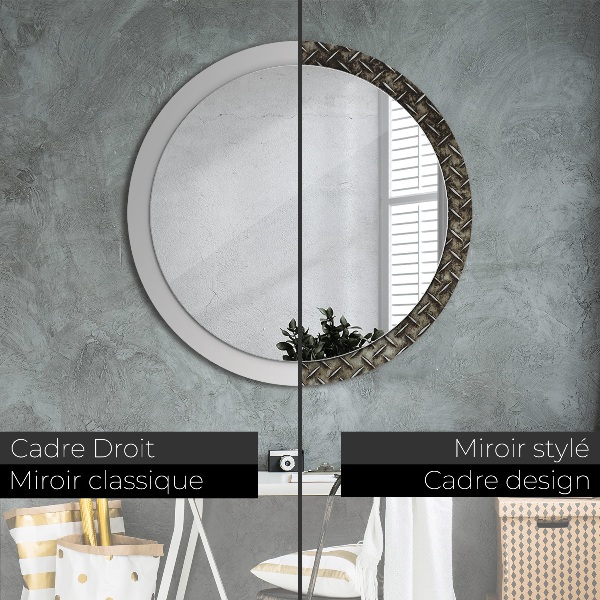 Round mirror frame with print Steel texture