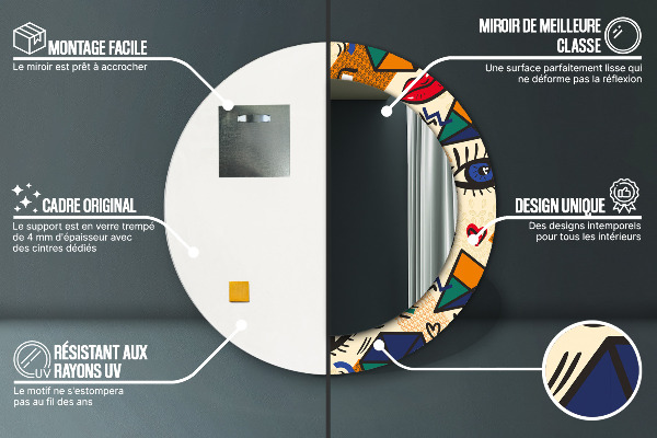 Round wall mirror design Pop art style