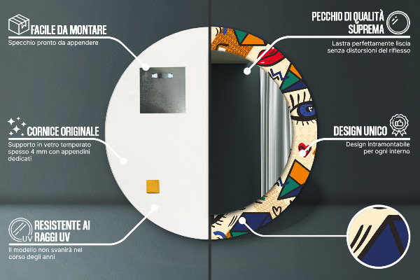 Round wall mirror design Pop art style