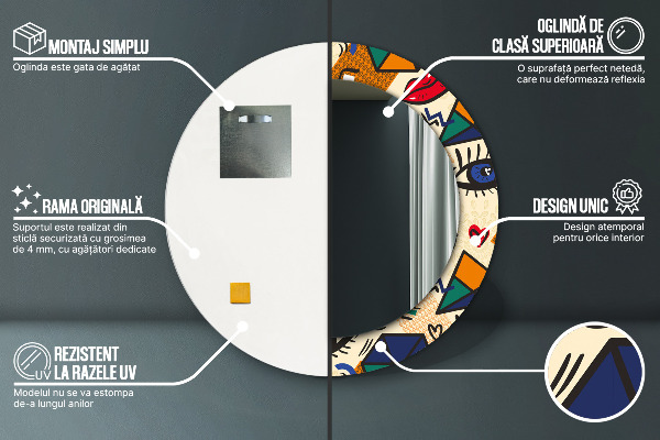 Round wall mirror design Pop art style