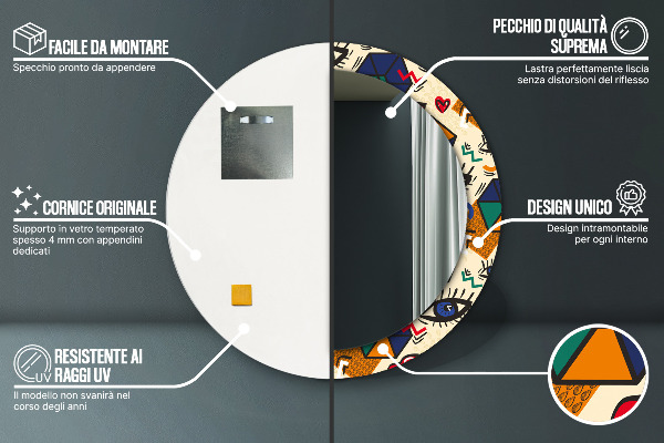 Round wall mirror design Pop art style