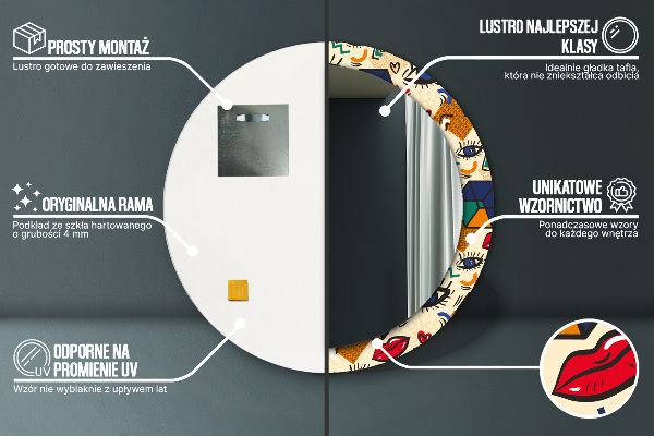 Round wall mirror design Pop art style