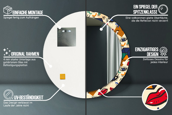 Round wall mirror design Pop art style