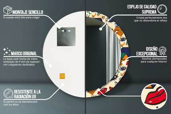 Round wall mirror design Pop art style