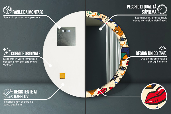 Round wall mirror design Pop art style