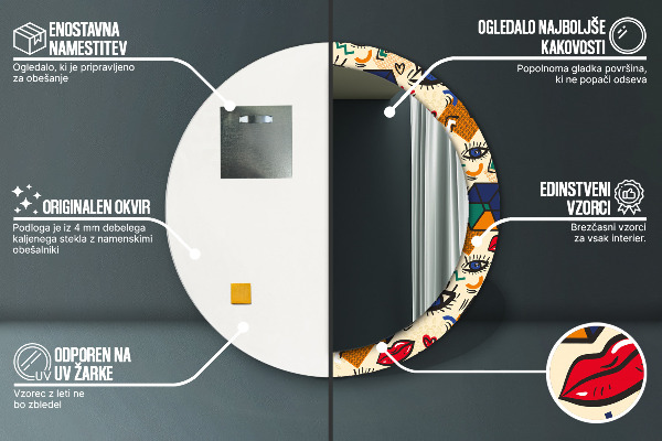 Round wall mirror design Pop art style