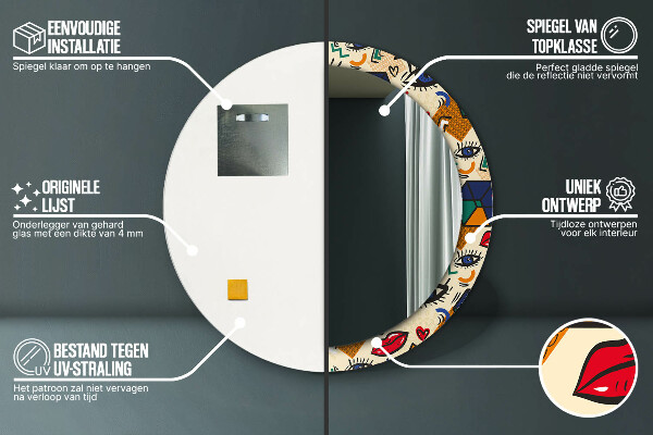 Round wall mirror design Pop art style