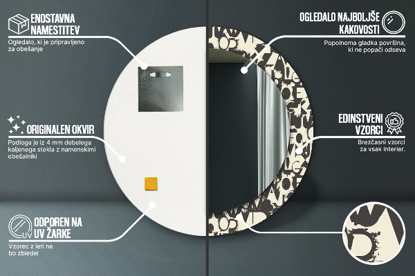 Circle decorative mirror Abstract typography