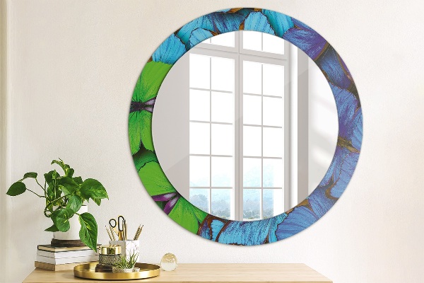 Round wall mirror decor Blue and green butterfly