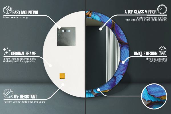 Round wall mirror decor Blue and green butterfly