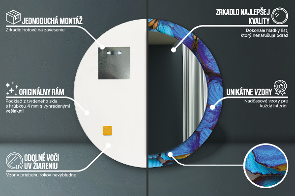 Round wall mirror decor Blue and green butterfly