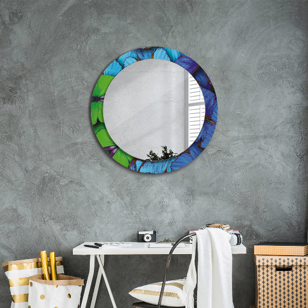 Round wall mirror decor Blue and green butterfly