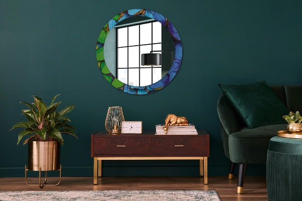Round wall mirror decor Blue and green butterfly