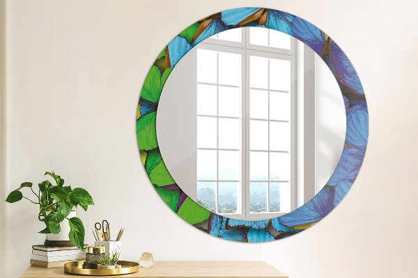 Round wall mirror decor Blue and green butterfly
