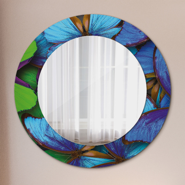 Round wall mirror decor Blue and green butterfly