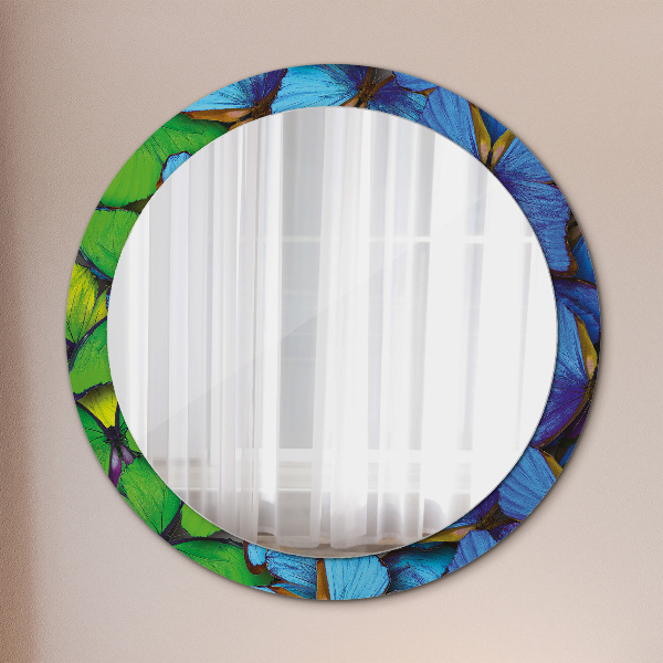 Round wall mirror decor Blue and green butterfly