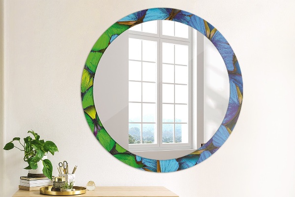 Round wall mirror decor Blue and green butterfly
