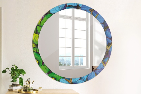 Round wall mirror decor Blue and green butterfly