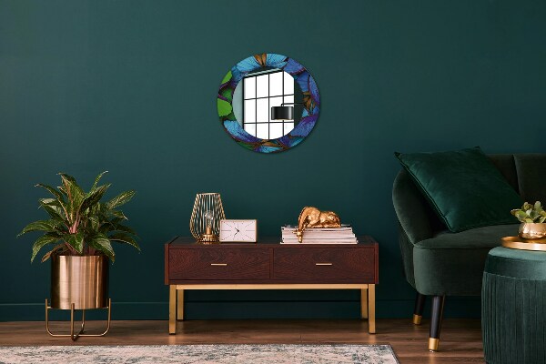 Round wall mirror decor Blue and green butterfly
