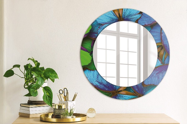 Round wall mirror decor Blue and green butterfly