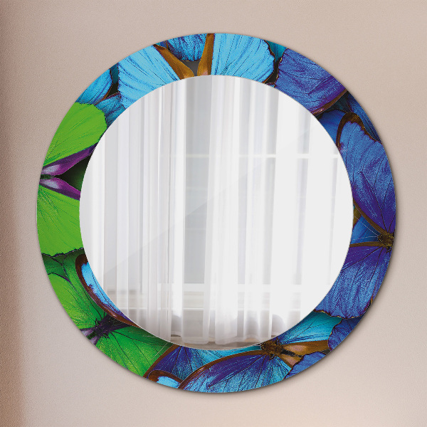 Round wall mirror decor Blue and green butterfly