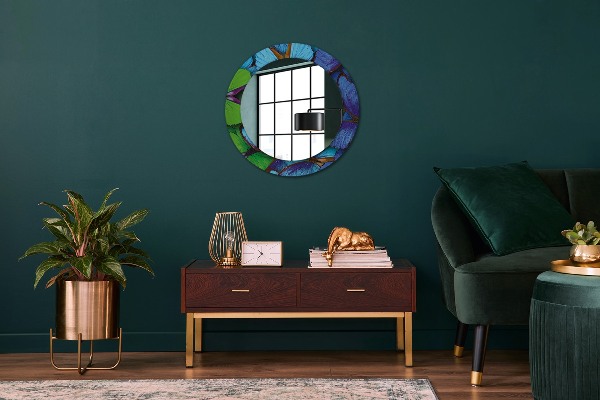 Round wall mirror decor Blue and green butterfly