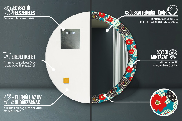 Round mirror frame with print Retro flowers pattern
