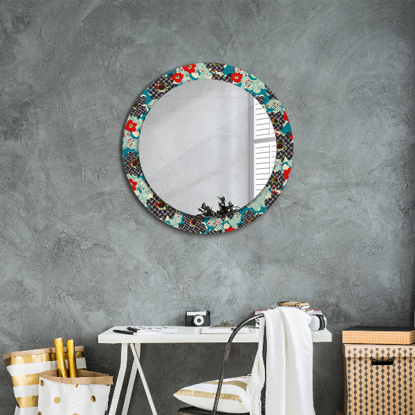 Round mirror frame with print Retro flowers pattern