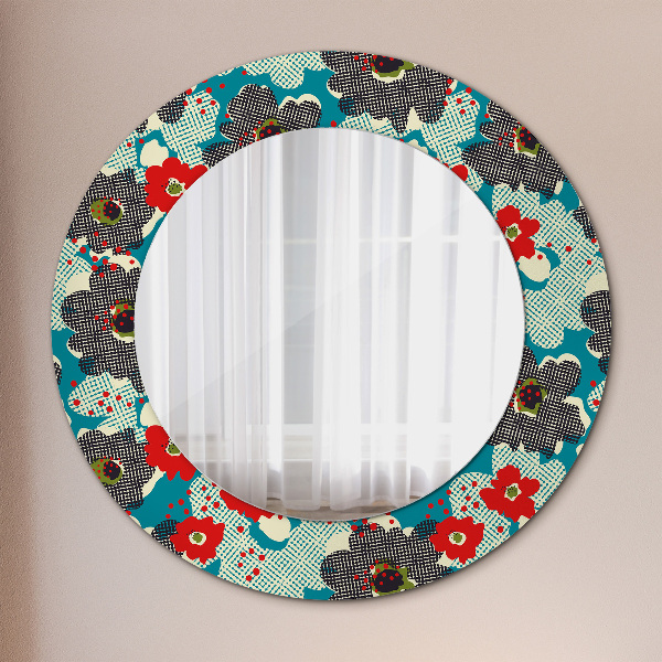 Round mirror frame with print Retro flowers pattern