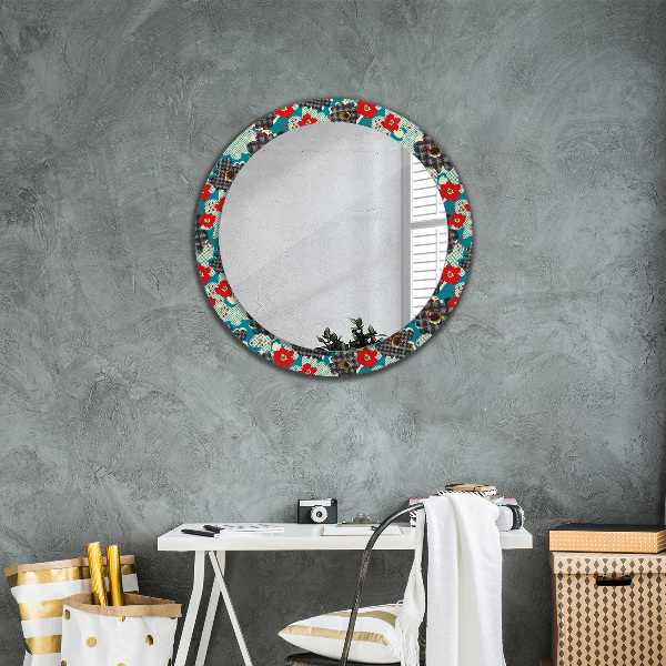 Round mirror frame with print Retro flowers pattern