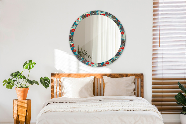 Round mirror frame with print Retro flowers pattern