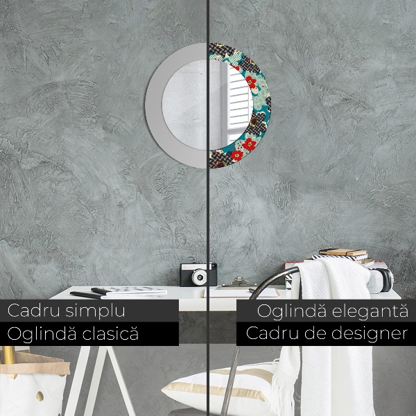 Round mirror frame with print Retro flowers pattern