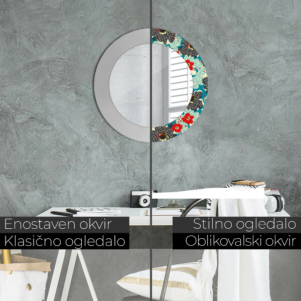 Round mirror frame with print Retro flowers pattern