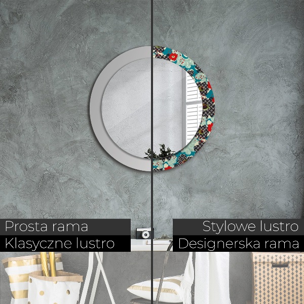 Round mirror frame with print Retro flowers pattern