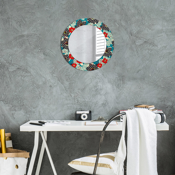 Round mirror frame with print Retro flowers pattern