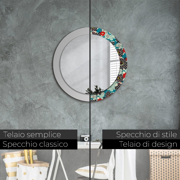 Round mirror frame with print Retro flowers pattern