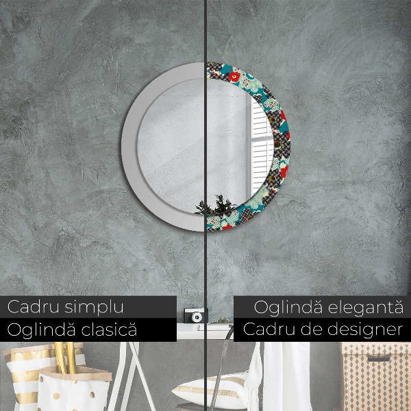 Round mirror frame with print Retro flowers pattern