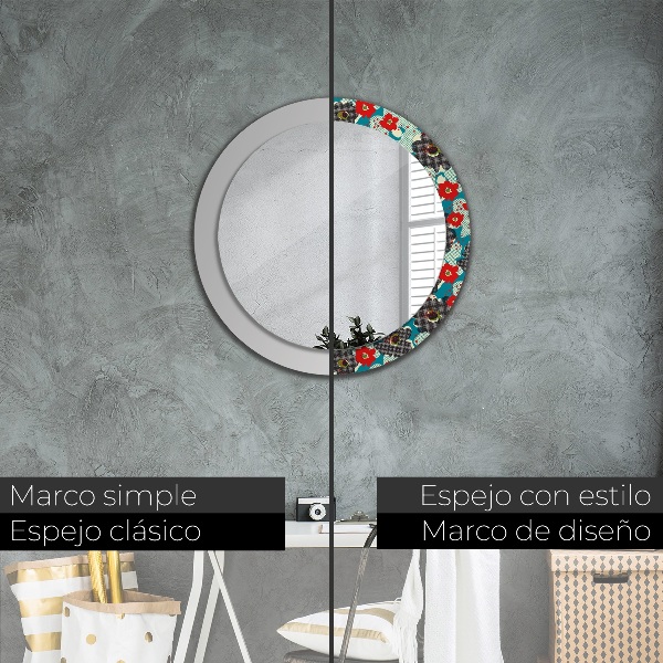 Round mirror frame with print Retro flowers pattern